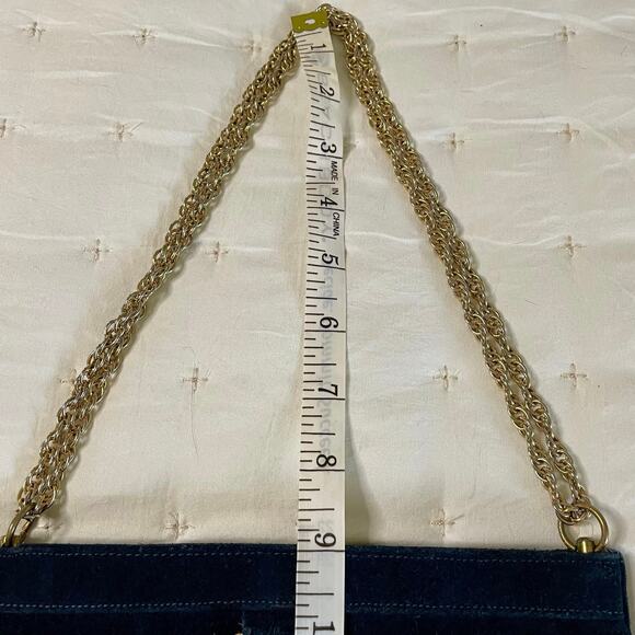 VTG Triangle NY Vintage Suede Hinged Handbag | Navy Blue | Circa 1960 | EUC - Picture 8 of 9